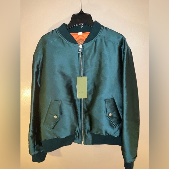 Authentic Gucci Dark Green Satin Bomber Jacket size 52